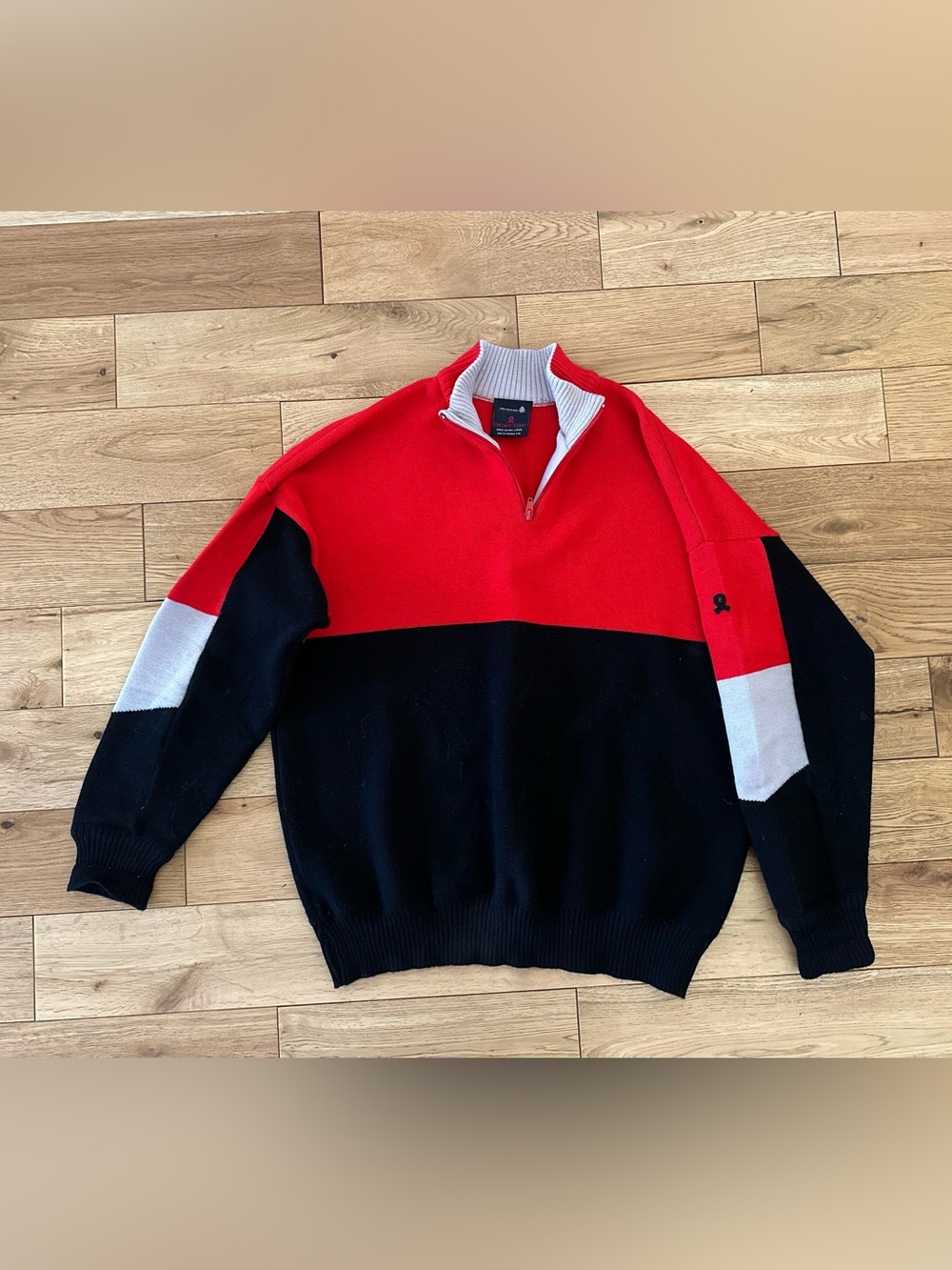 Vintage 80s/90s Demetre Men's Colorblock Quarter-Zip Wool Sweater